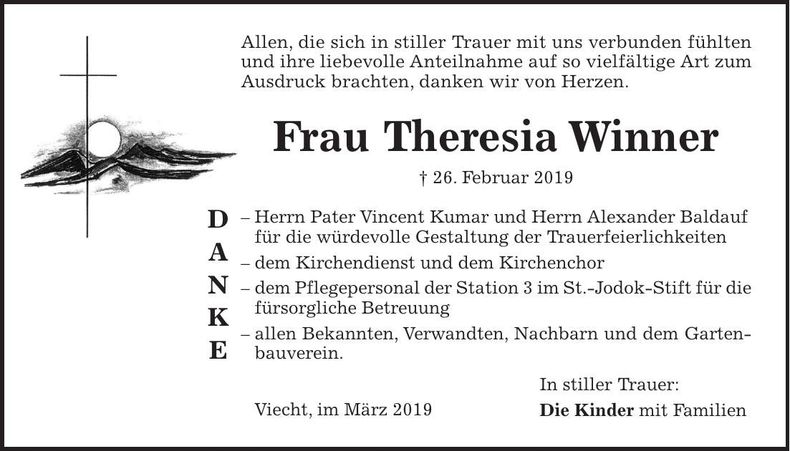 Traueranzeige Theresia Winner