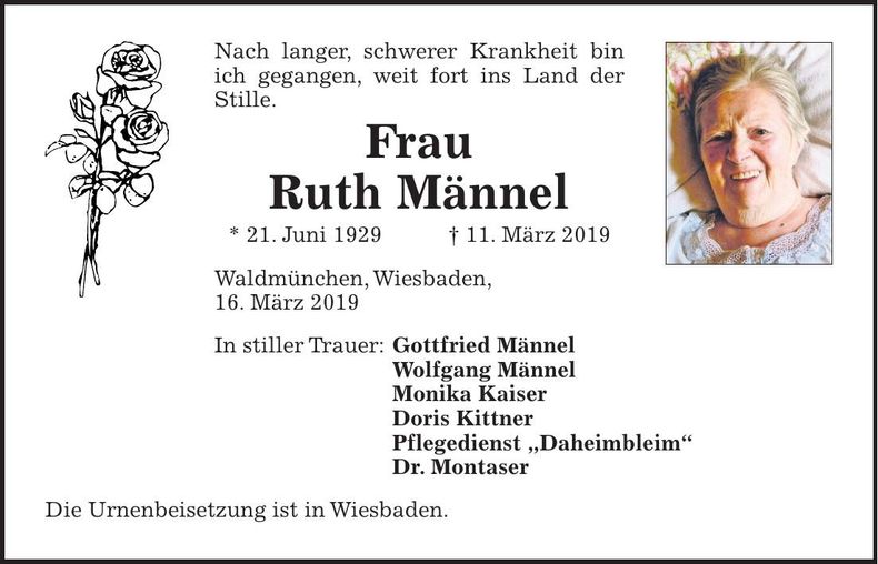 Traueranzeige Ruth Männel