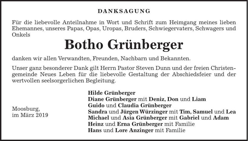 Traueranzeige Botho Grünberger