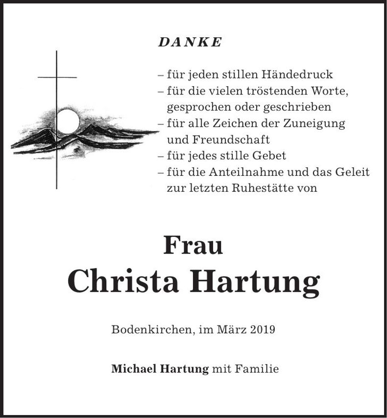 Traueranzeige Christa Hartung