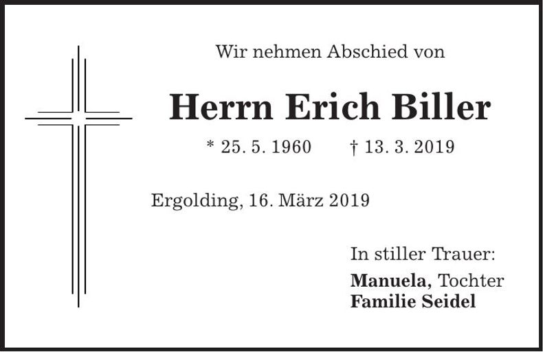 Traueranzeige Erich Biller