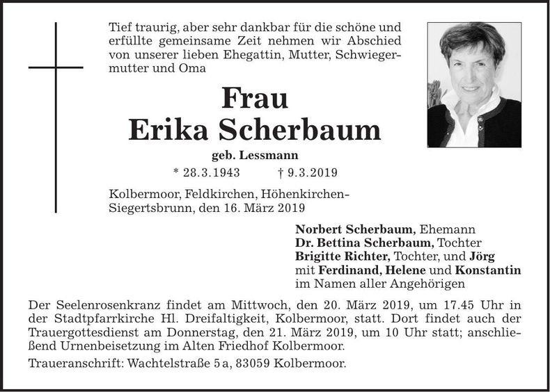 Traueranzeige Erika Scherbaum