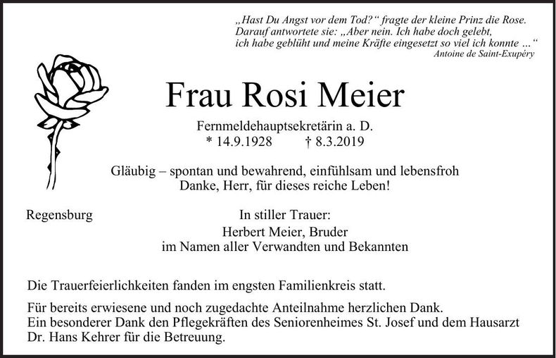 Traueranzeige Rosi Meier