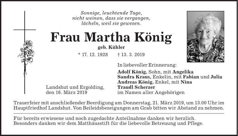 Traueranzeige Martha König
