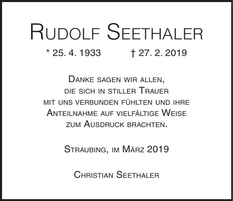 Traueranzeige Rudolf Seethaler