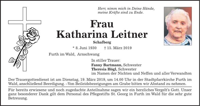 Traueranzeige Katharina Leitner