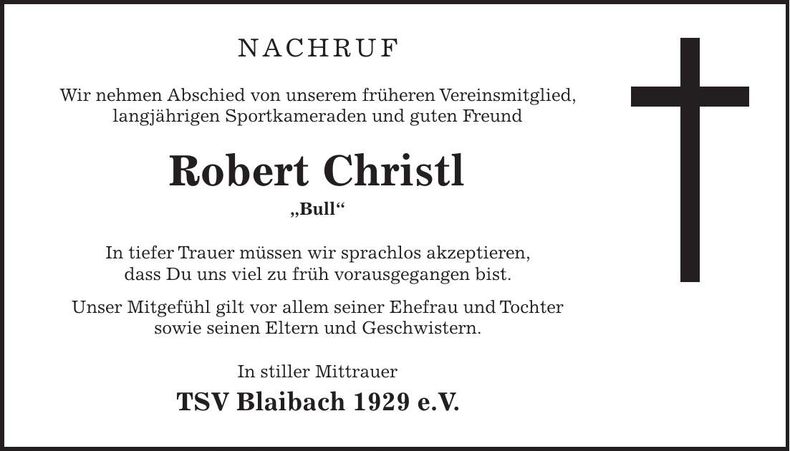 Traueranzeige Robert Christl