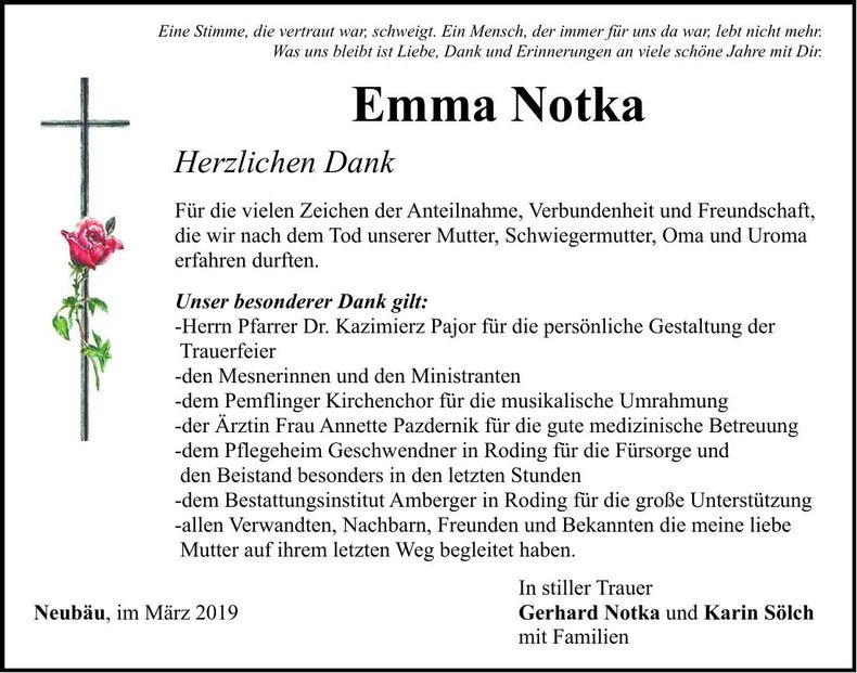 Traueranzeige Emma Notka