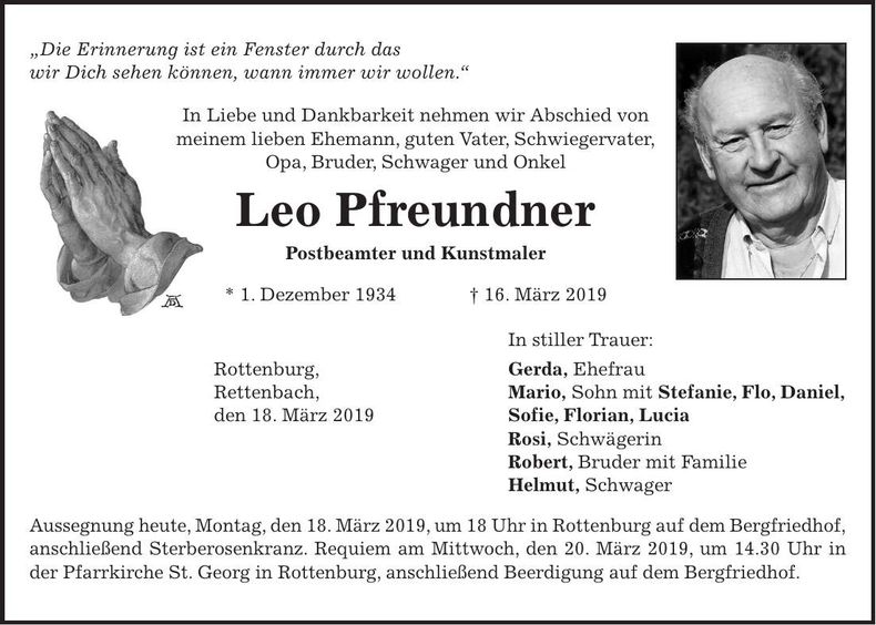 Traueranzeige Leo Pfreundner