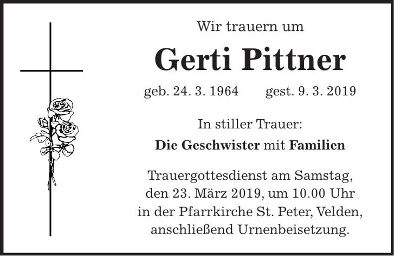 Traueranzeige Gerti Pittner