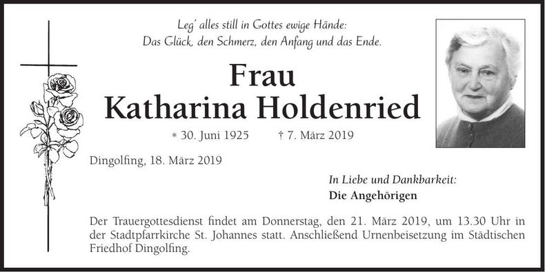 Traueranzeige Katharina Holdenried