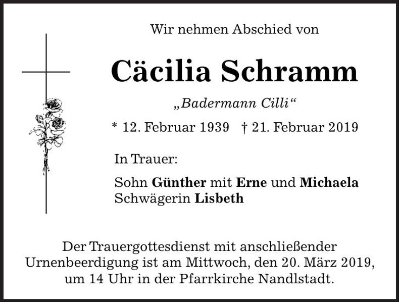 Traueranzeige Cäcilia Schramm