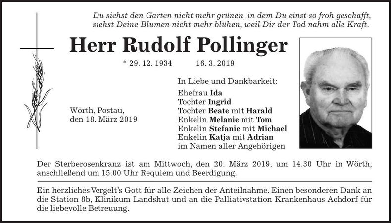 Traueranzeige Rudolf Pollinger