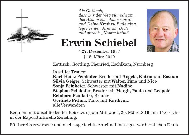 Traueranzeige Erwin Schiebel