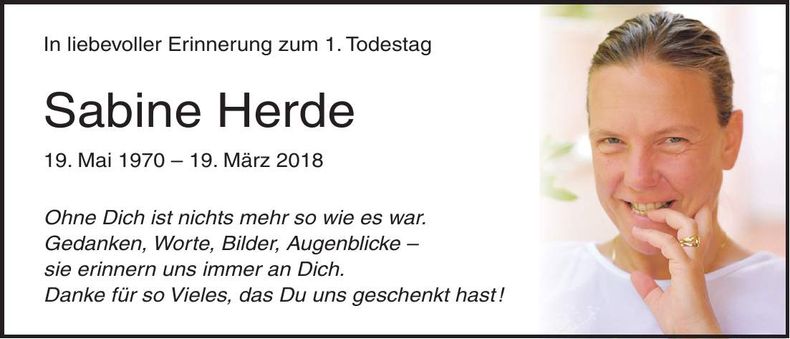 Traueranzeige Sabine Herde