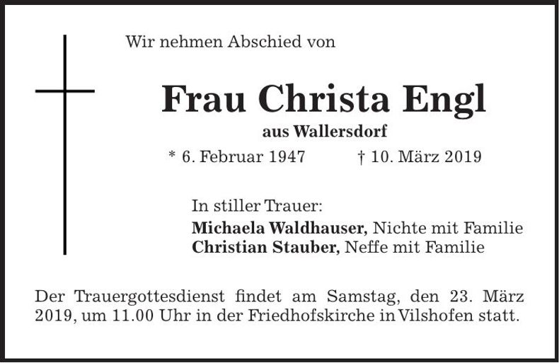 Traueranzeige Christa Engl