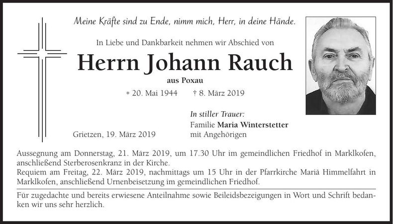 Traueranzeige Johann Rauch