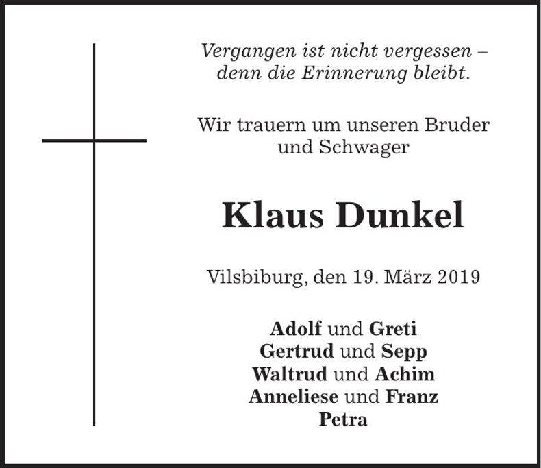 Traueranzeige Klaus Dunkel