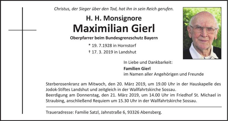 Traueranzeige Maximilian Gierl