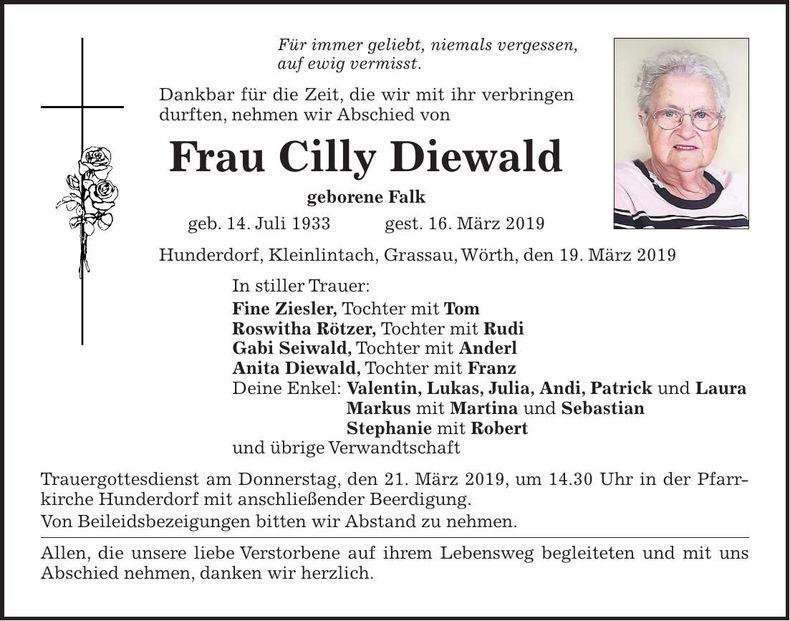 Traueranzeige Cilly Diewald