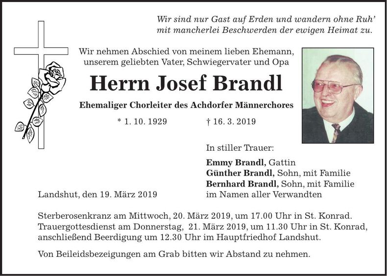 Traueranzeige Josef Brandl