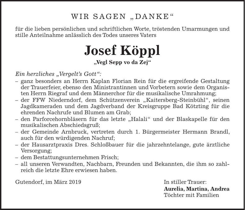 Traueranzeige Josef Köppl
