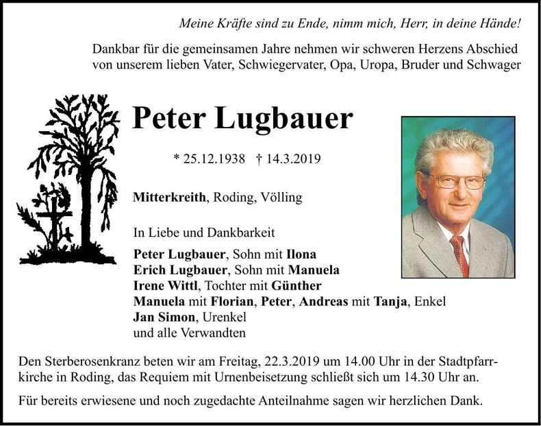 Traueranzeige Peter Lugbauer