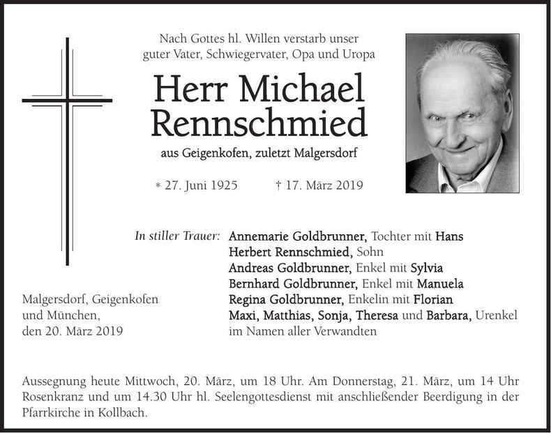 Traueranzeige Michael Rennschmied