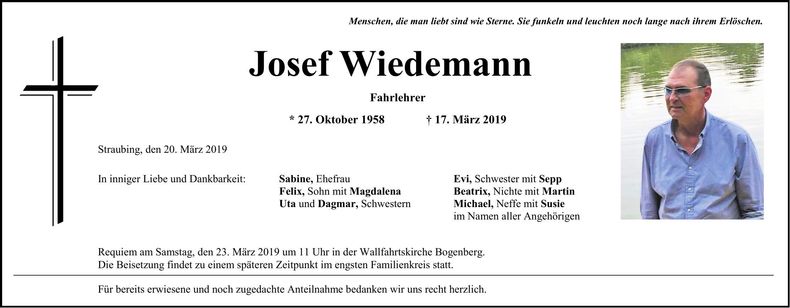 Traueranzeige Josef Wiedemann