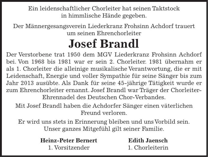 Traueranzeige Josef Brandl