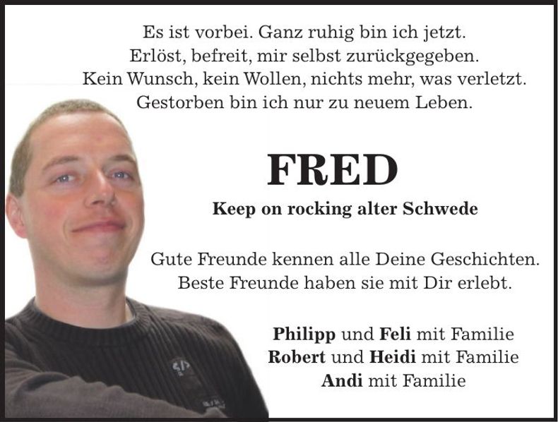 Traueranzeige Fred Weingast