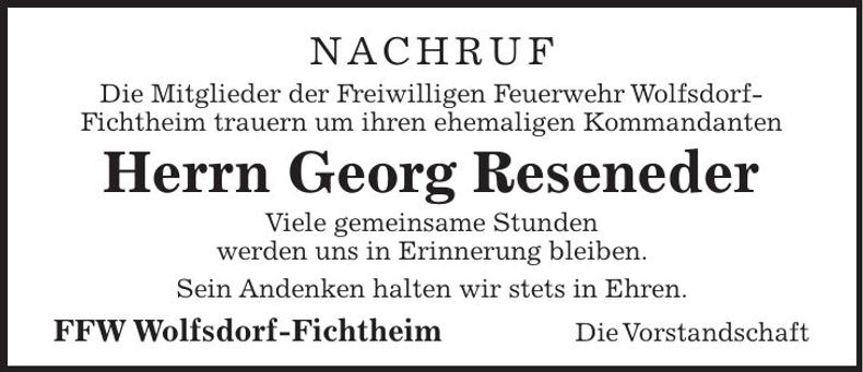 Traueranzeige Georg Reseneder
