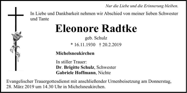 Traueranzeige Eleonore Radtke
