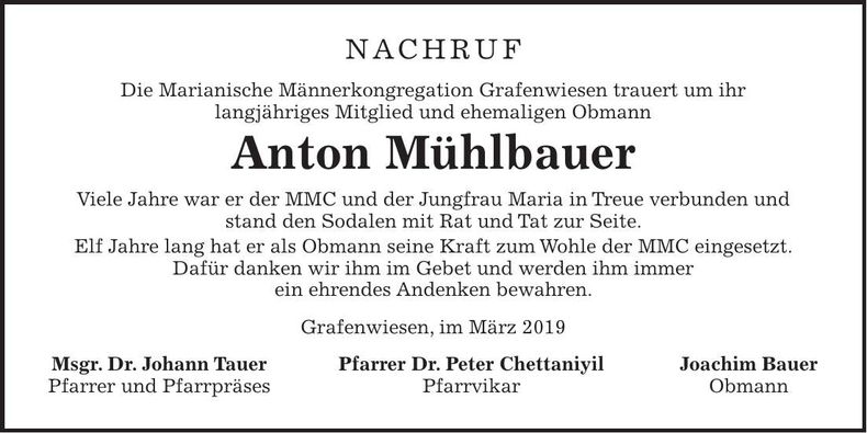 Traueranzeige Anton Mühlbauer