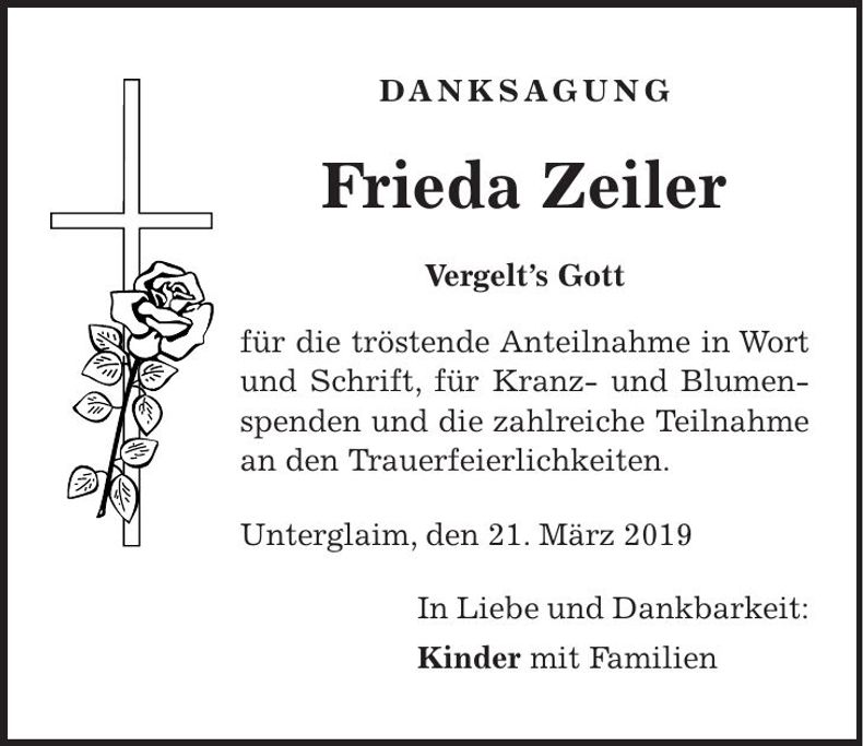 Traueranzeige Frieda Zeiler