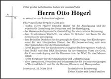 Traueranzeige Otto Högerl