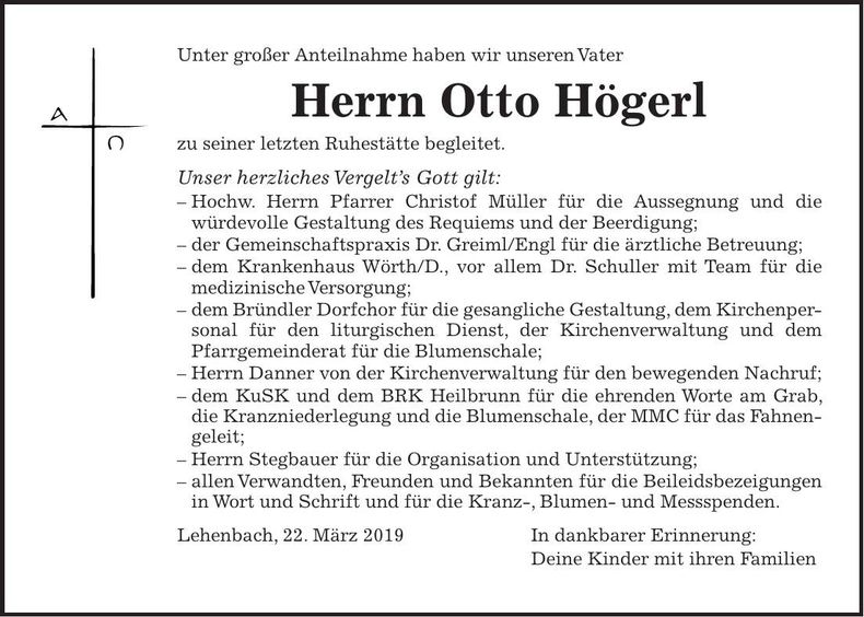Traueranzeige Otto Högerl
