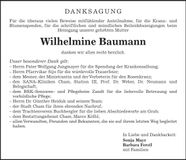 Traueranzeige Wilhelmine Baumann