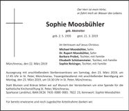 Traueranzeige Sophie Moosbühler