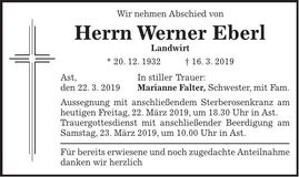 Traueranzeige Werner Eberl