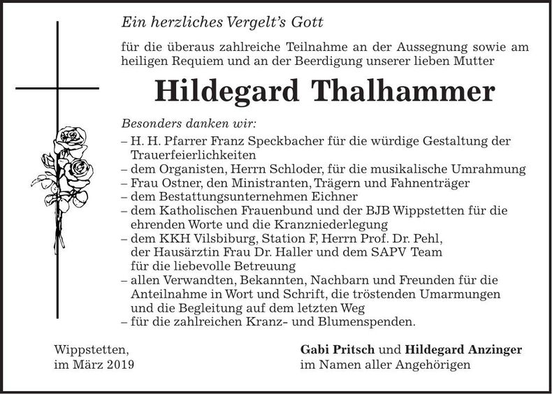 Traueranzeige Hildegard Thalhammer