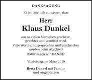 Traueranzeige Klaus Dunkel