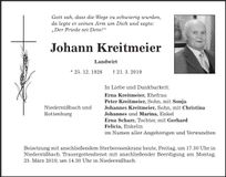 Traueranzeige Johann Kreitmeier