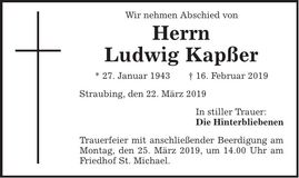Traueranzeige Ludwig Kapßer