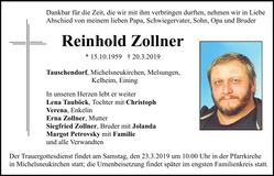 Traueranzeige Reinhold Zollner