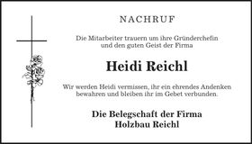 Traueranzeige Heidi Reichl