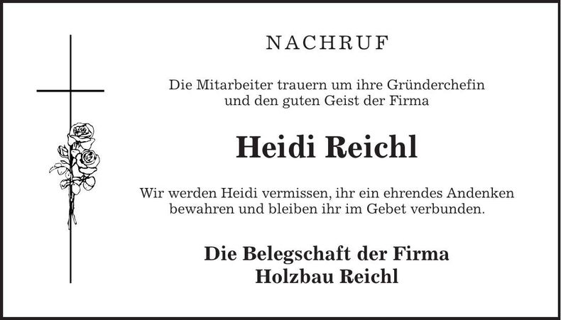 Traueranzeige Heidi Reichl