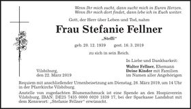 Traueranzeige Steffanie "Steffi" Fellner