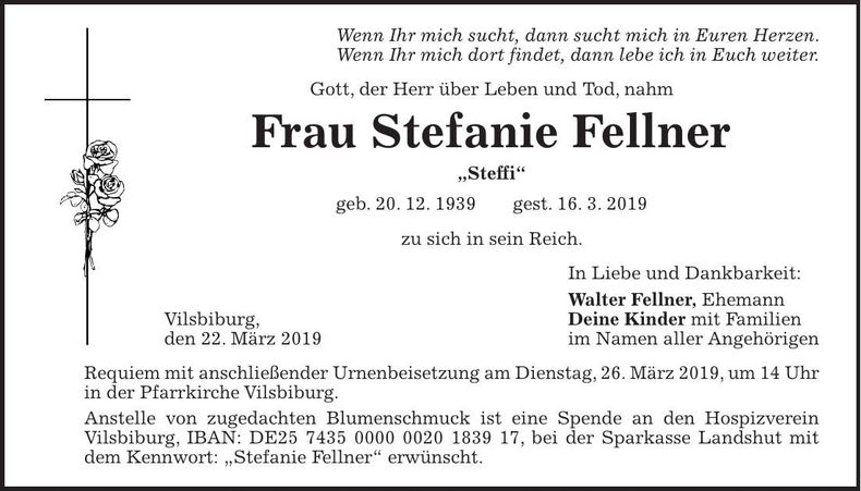 Traueranzeige Steffanie "Steffi" Fellner
