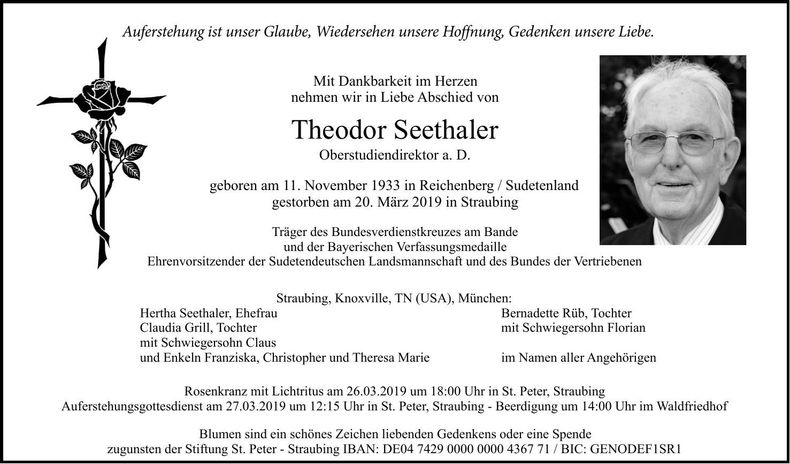 Traueranzeige Theodor Seethaler